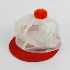 Vintage K-Brand Short Bill Mesh Hat Orange Pom Adult One Size