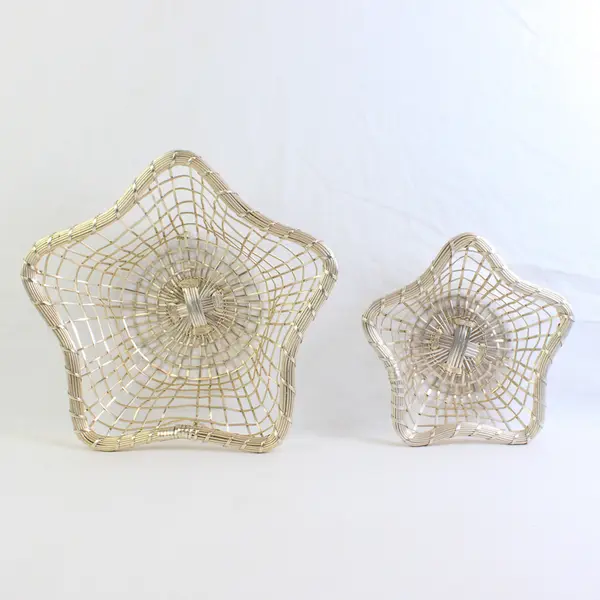 Lot of 2 Star-Shaped Metal Baskets in India Gold Tone