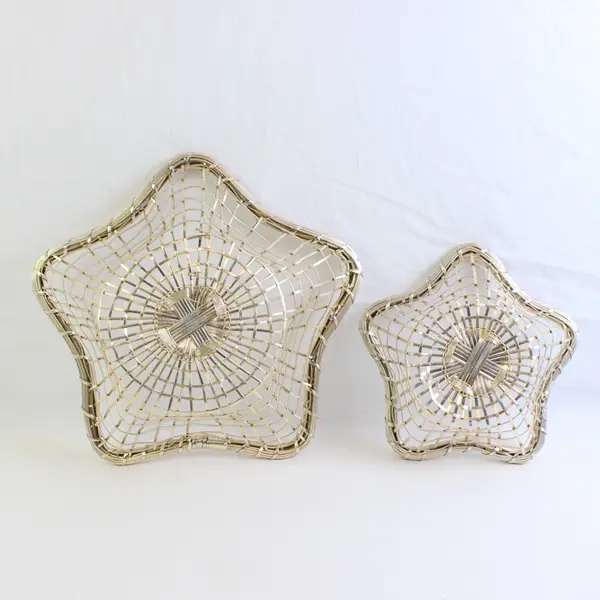 Lot of 2 Star-Shaped Metal Baskets in India Gold Tone