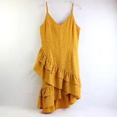 Fanco Women's S Yellow Dotted Stars Midi Layered Sleeveless Dress