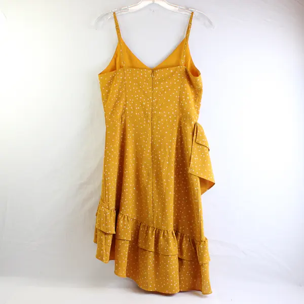 Fanco Women's S Yellow Dotted Stars Midi Layered Sleeveless Dress