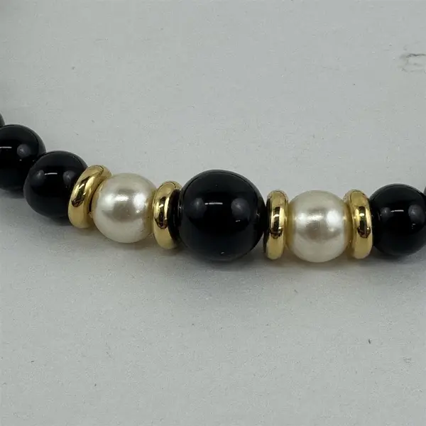 Vintage Napier Black & Gold Beaded  Faux Pearl Necklace 25"