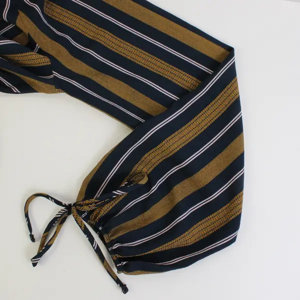 NWT Le Lis Women's S Navy and Brown Striped V-Neck Long Sleeve Dress