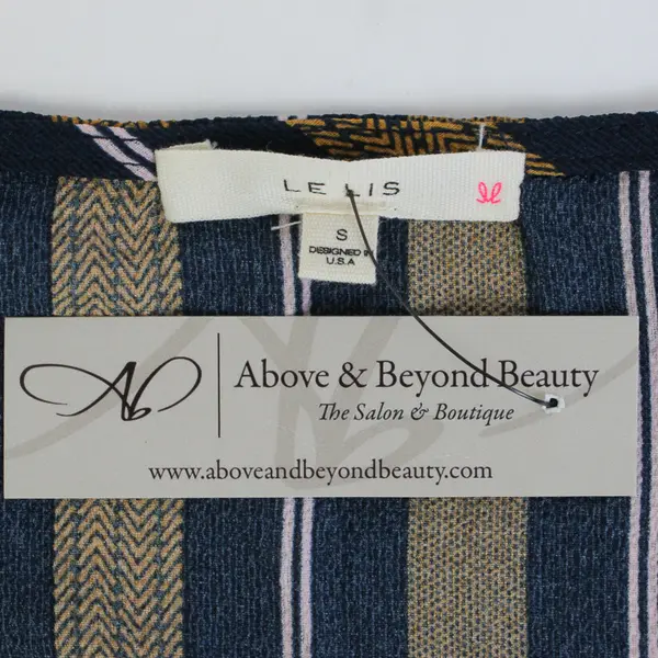 NWT Le Lis Women's S Navy and Brown Striped V-Neck Long Sleeve Dress