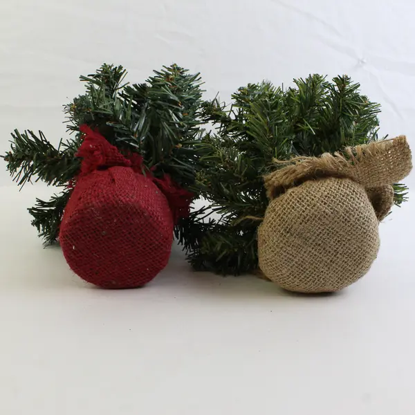 Lot of 2 Artificial Mini Christmas Trees with Burlap Covered Bases