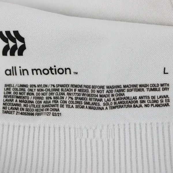 All In Motion White Racerback Sports Bra Women's Size Large