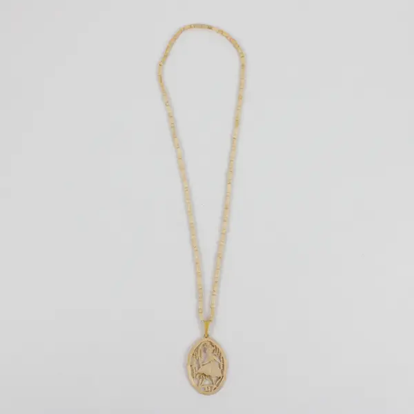 Vintage Celluloid Pendant Necklace, Lady in Garden 2.8" Tall Pendant 