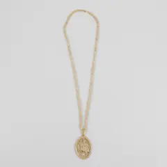 Vintage Celluloid Pendant Necklace, Lady in Garden 2.8" Tall Pendant 