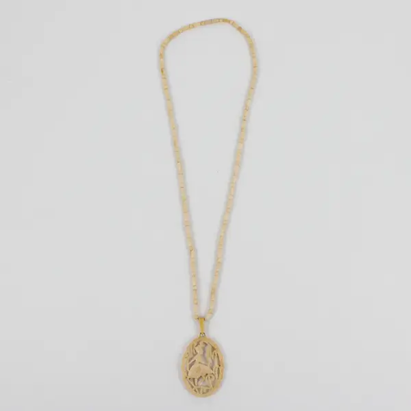 Vintage Celluloid Pendant Necklace, Lady in Garden 2.8" Tall Pendant 