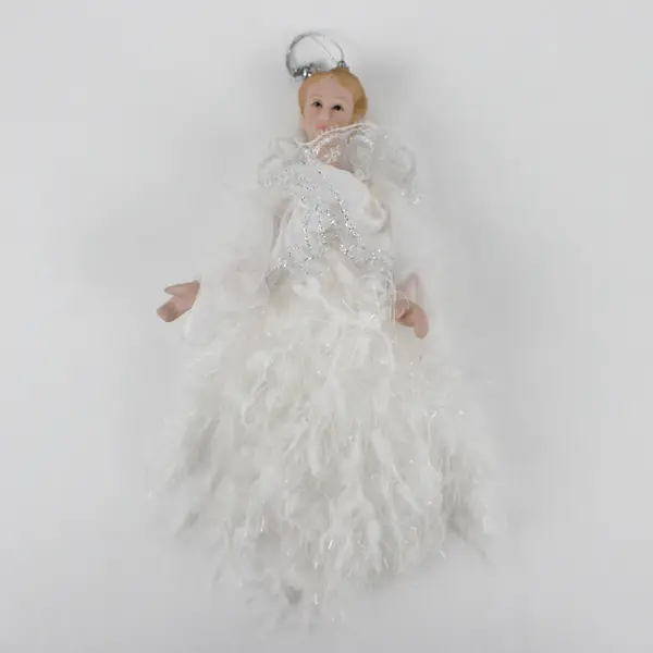 Lot of 2 White Angel Hanging Ornaments, Ceramic and Fabric