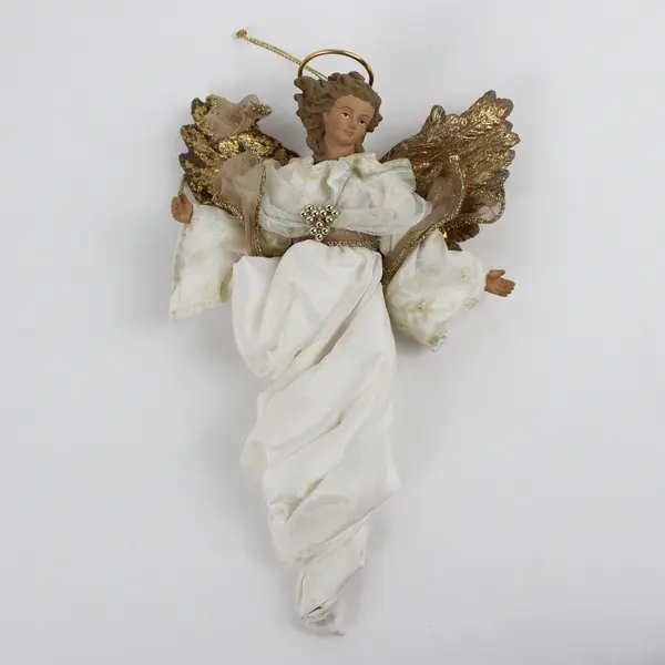 Lot of 2 White Angel Hanging Ornaments, Ceramic and Fabric