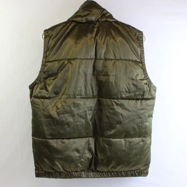 Old Navy Women's L Shiny Olive Green Puffer Full Zip and Snap Button Vest