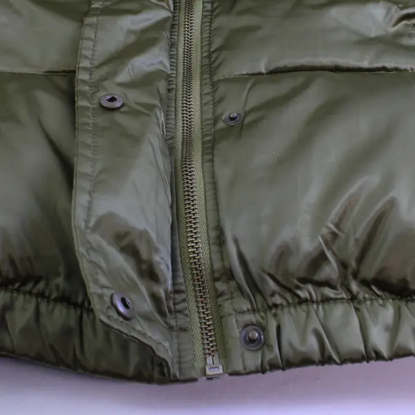 Old Navy Women's L Shiny Olive Green Puffer Full Zip and Snap Button Vest