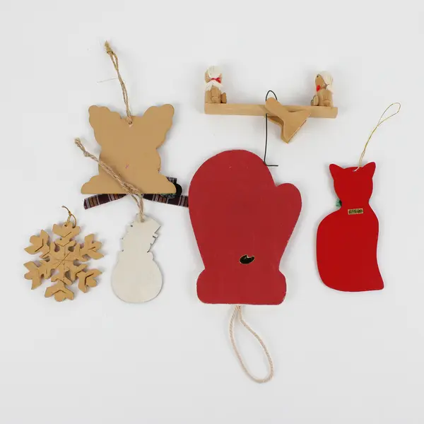 Lot of 6 Assorted Wooden Christmas Hanging Ornaments