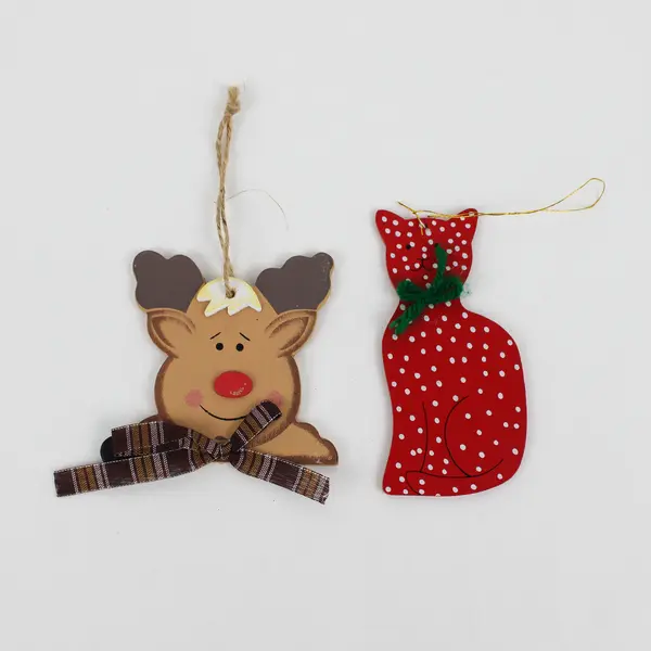 Lot of 6 Assorted Wooden Christmas Hanging Ornaments