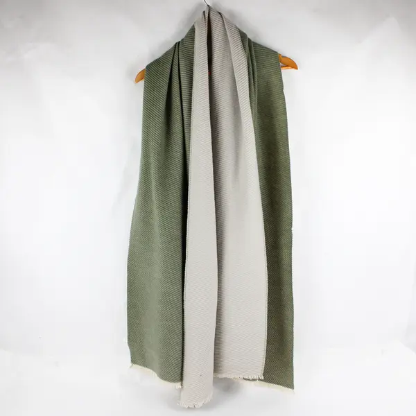 World Market Green and Beige Large Knit Scarf  25" x 92"