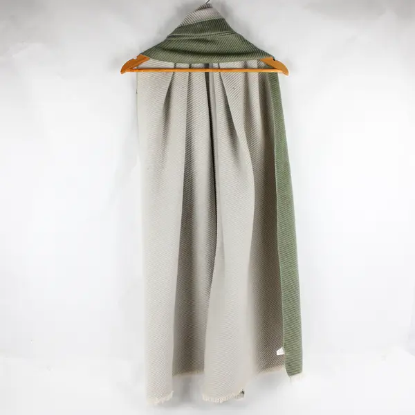 World Market Green and Beige Large Knit Scarf  25" x 92"