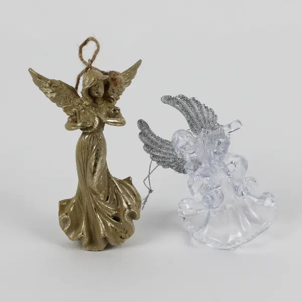 Lot of 2 Hanging Angel Christmas Ornaments Ceramic and Plastic