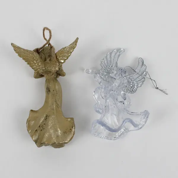 Lot of 2 Hanging Angel Christmas Ornaments Ceramic and Plastic