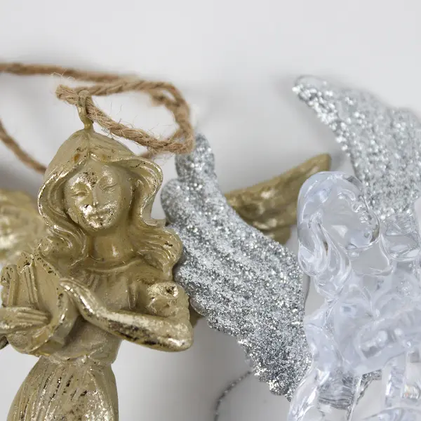 Lot of 2 Hanging Angel Christmas Ornaments Ceramic and Plastic