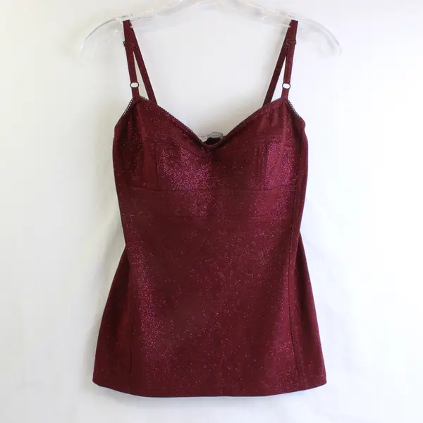 Vintage Ticci Tonetto Women's M Maroon Glitter Spaghetti Strap Tank Top USA Made