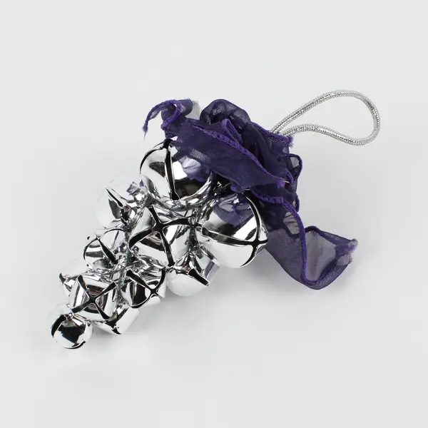 Lot of 2 Grape Cluster Metal Christmas Bells, Silver and Gold Color Finish