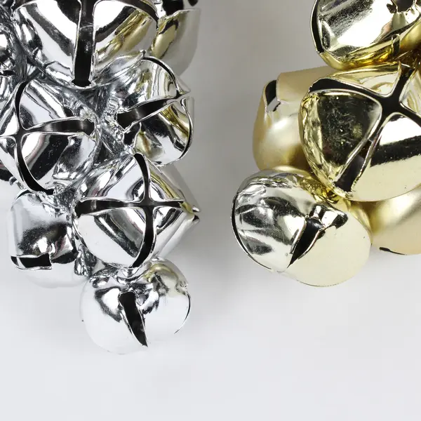 Lot of 2 Grape Cluster Metal Christmas Bells, Silver and Gold Color Finish