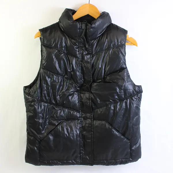 NWT Old Navy Women's L Shiny Black Full Zip Quilted Puffer Vest