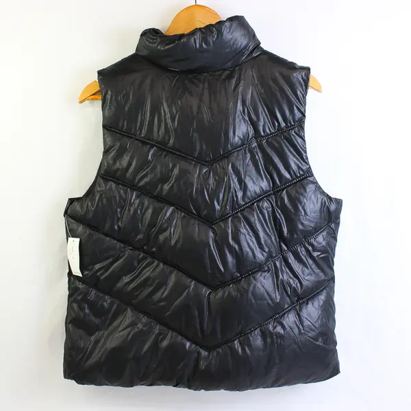 NWT Old Navy Women's L Shiny Black Full Zip Quilted Puffer Vest