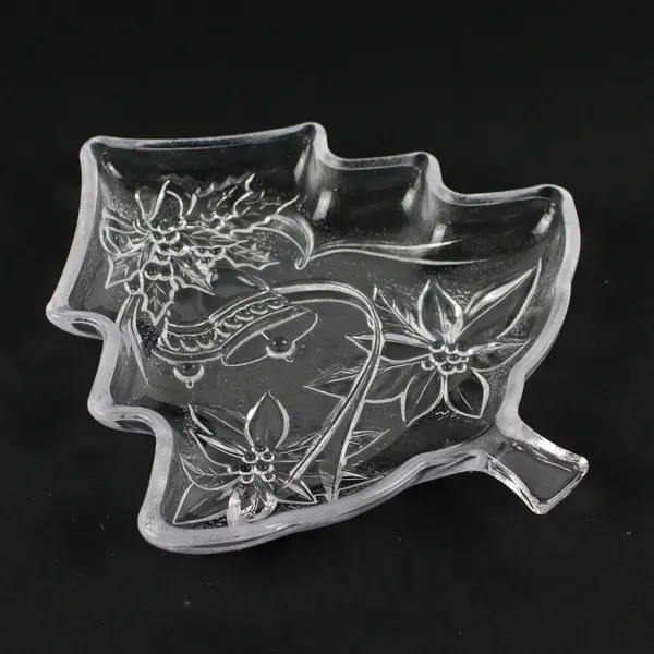 Vintage Embossed Glass Christmas Tree Candy Dish 7.5"