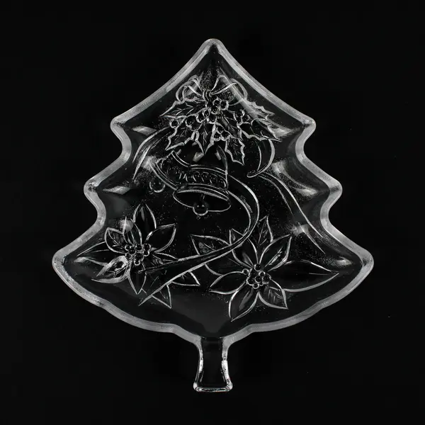 Vintage Embossed Glass Christmas Tree Candy Dish 7.5"