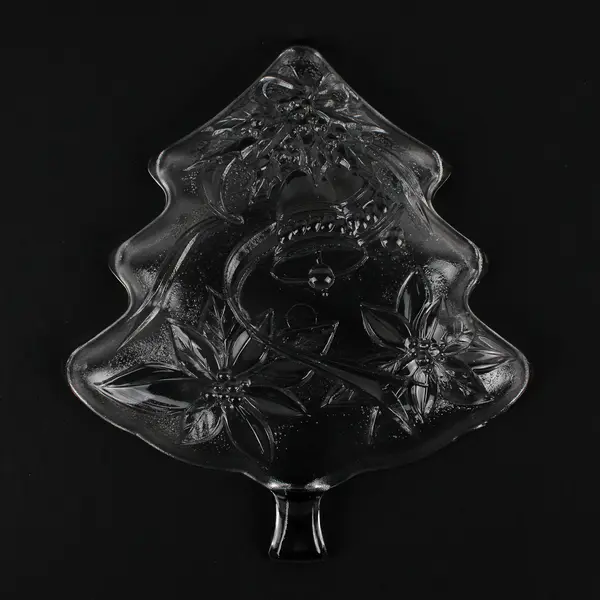 Vintage Embossed Glass Christmas Tree Candy Dish 7.5"