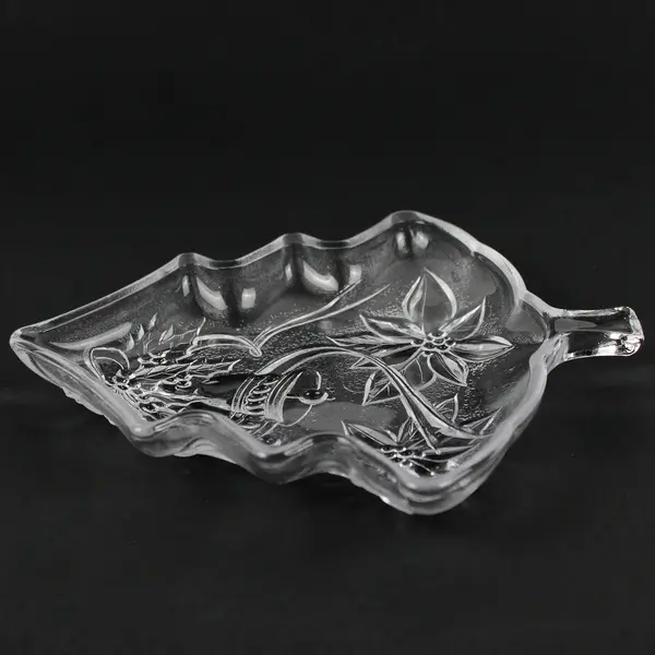 Vintage Embossed Glass Christmas Tree Candy Dish 7.5"