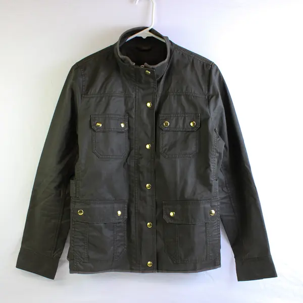 J.Crew Women's M Army Green Boyfriend Waxed Cotton Cargo Jacket