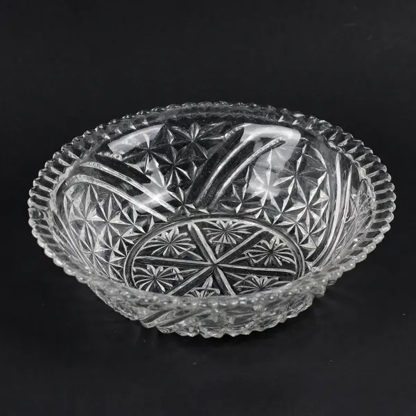 Anchor Hocking Stars and Bars Clear Cut Glass Bowl 8"