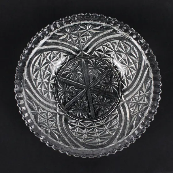 Anchor Hocking Stars and Bars Clear Cut Glass Bowl 8"