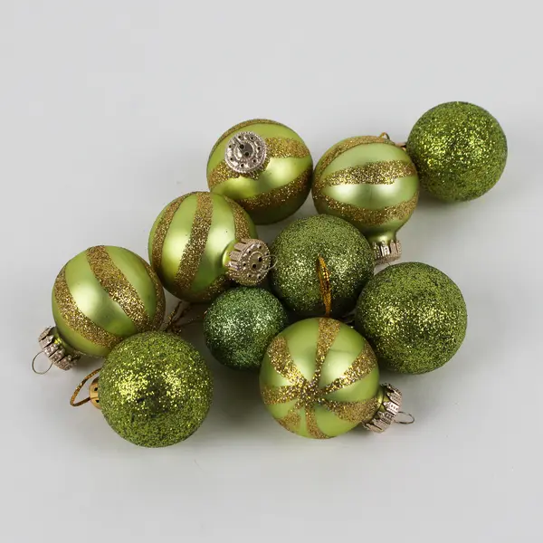 Lot of 10 Lime Green  Hanging Christmas Ball Ornaments 