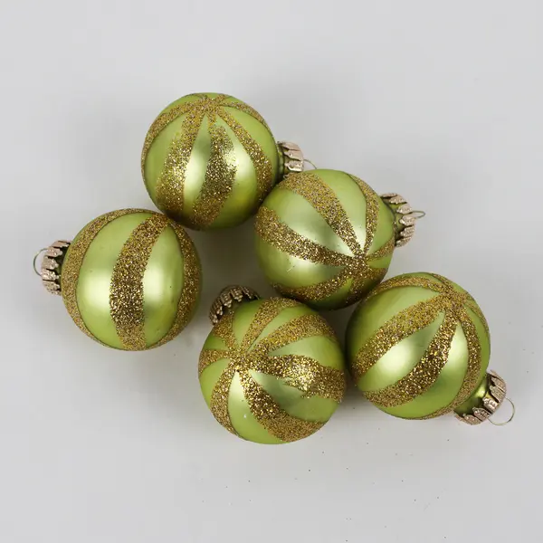 Lot of 10 Lime Green  Hanging Christmas Ball Ornaments 