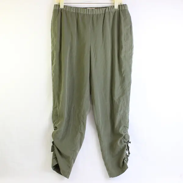 Chicos Women's 0.5 (32) Green Shine Pull On Casual Drawstring Ankle Pants
