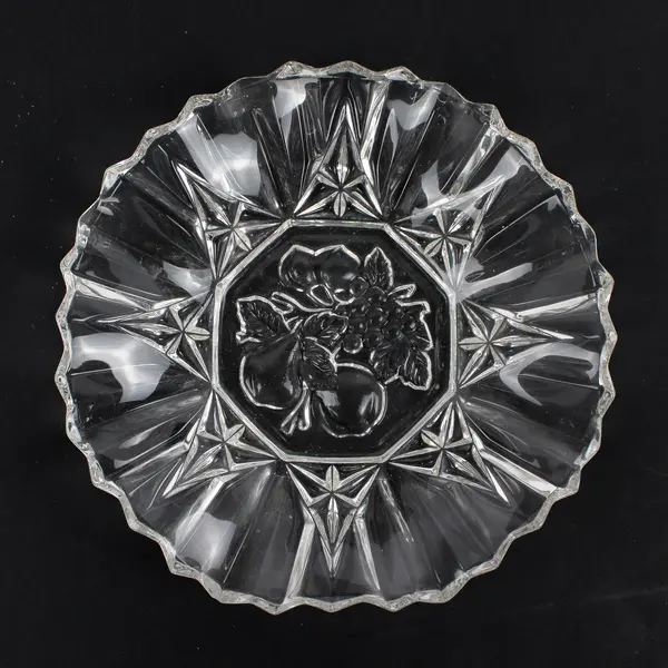 Vintage Federal Glass Pioneer Pattern Ruffled Edge Candy Dish 8"