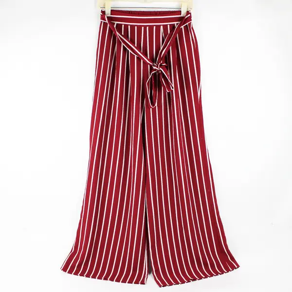 Active Usa Women's S Maroon Striped Flare Leg Elastic Waistband Pants