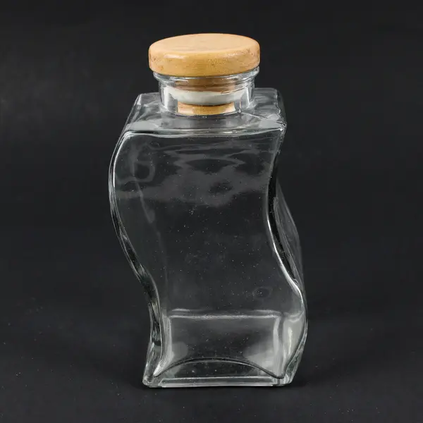 Wavy Clear Glass Storage Jar Wooden Stopper 6"