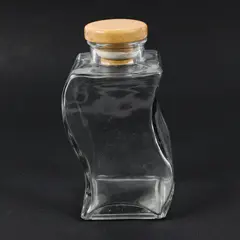 Wavy Clear Glass Storage Jar Wooden Stopper 6"