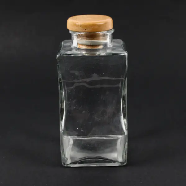 Wavy Clear Glass Storage Jar Wooden Stopper 6"