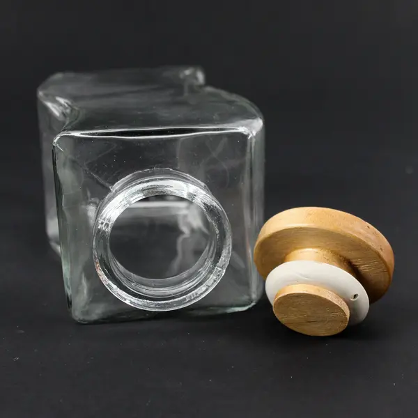 Wavy Clear Glass Storage Jar Wooden Stopper 6"