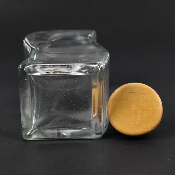 Wavy Clear Glass Storage Jar Wooden Stopper 6"