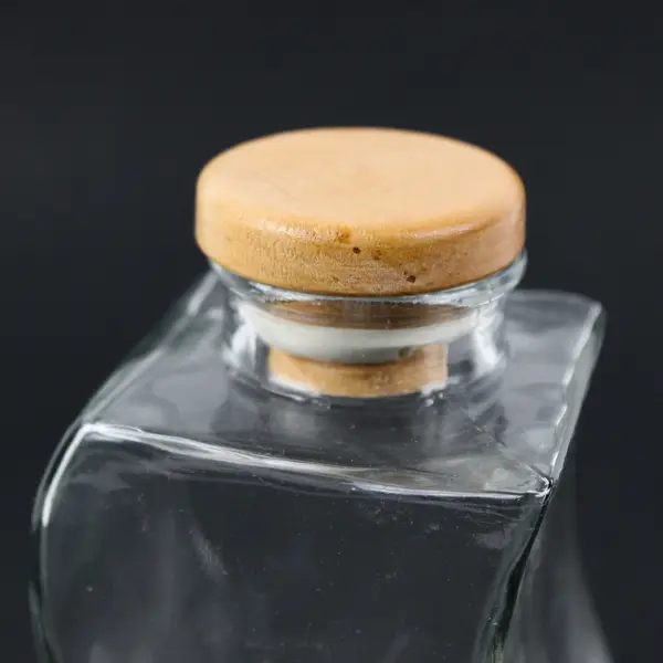 Wavy Clear Glass Storage Jar Wooden Stopper 6"