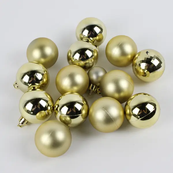 Lot of 14 Gold Vintage Christmas Ball Hanging Ornaments Matte and Gloss