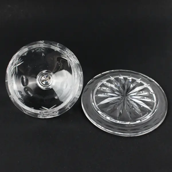 Vintage Clear Cut Glass Round Covered Butter Dish