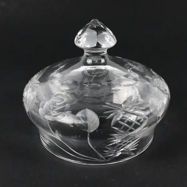 Vintage Clear Cut Glass Round Covered Butter Dish